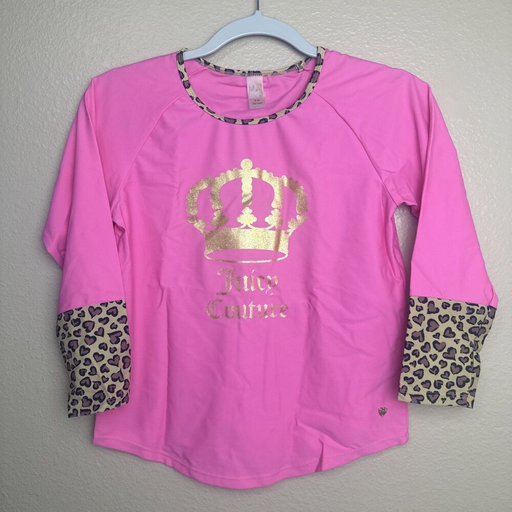 Juicy Couture Hot Pink Rash Guard Girls Size 16 Swimsuit Top Long Sleeve SPF UVA
